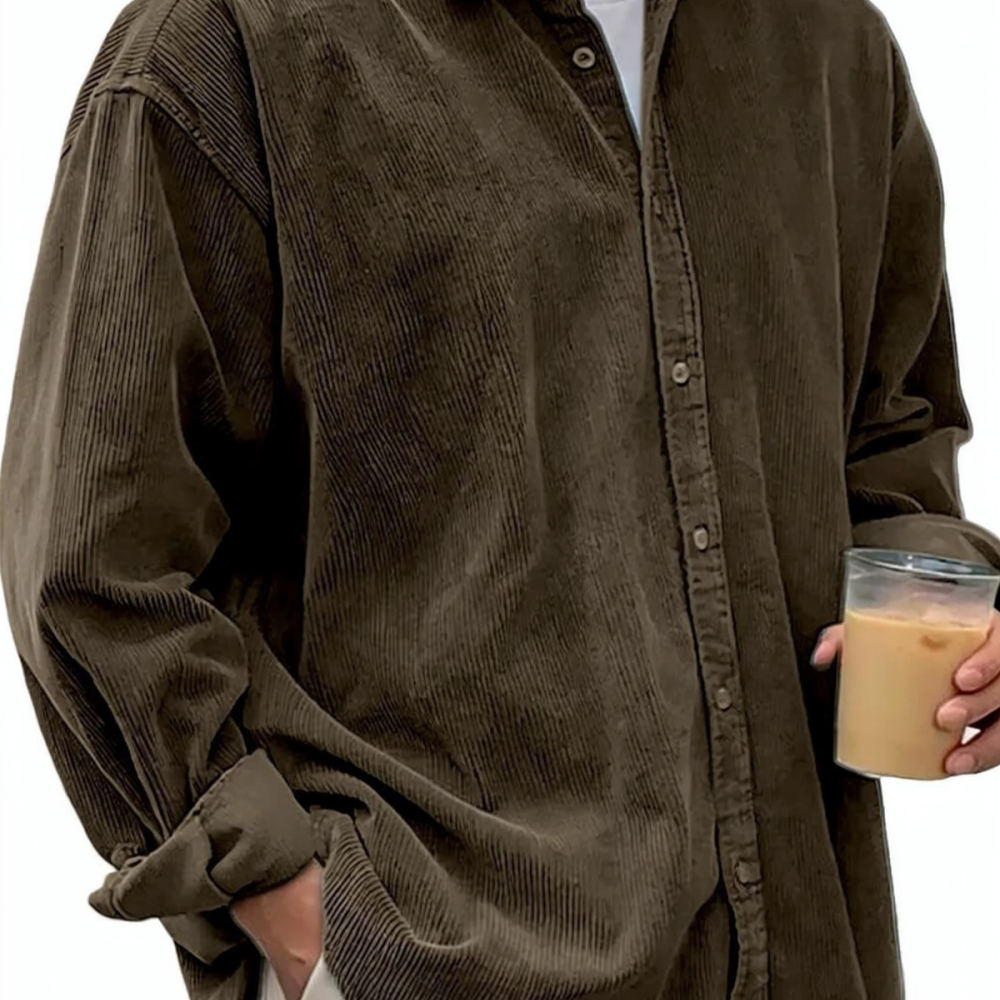 Mens Corduroy Shirts Long Slee - Corduroy Button Up Shirt Men 评论和价格