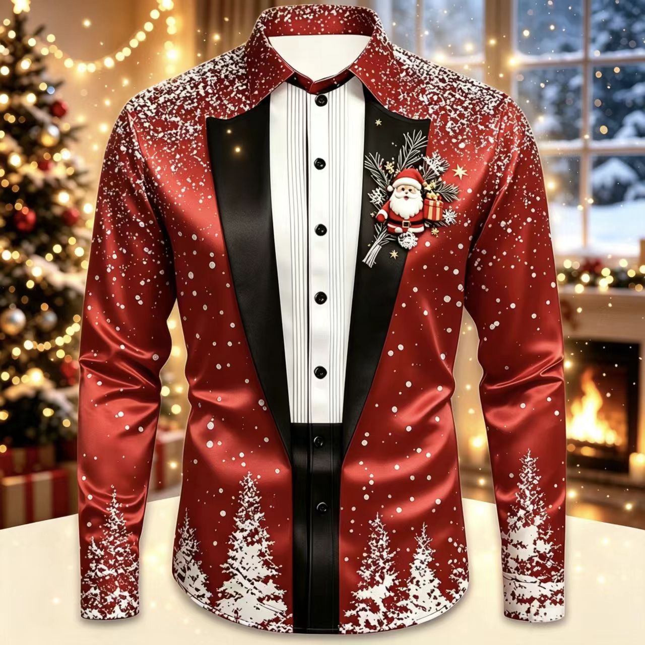 Men Christmas Satin Long Sleev - Mens Satin Silk Dress Shirt 评论和价格