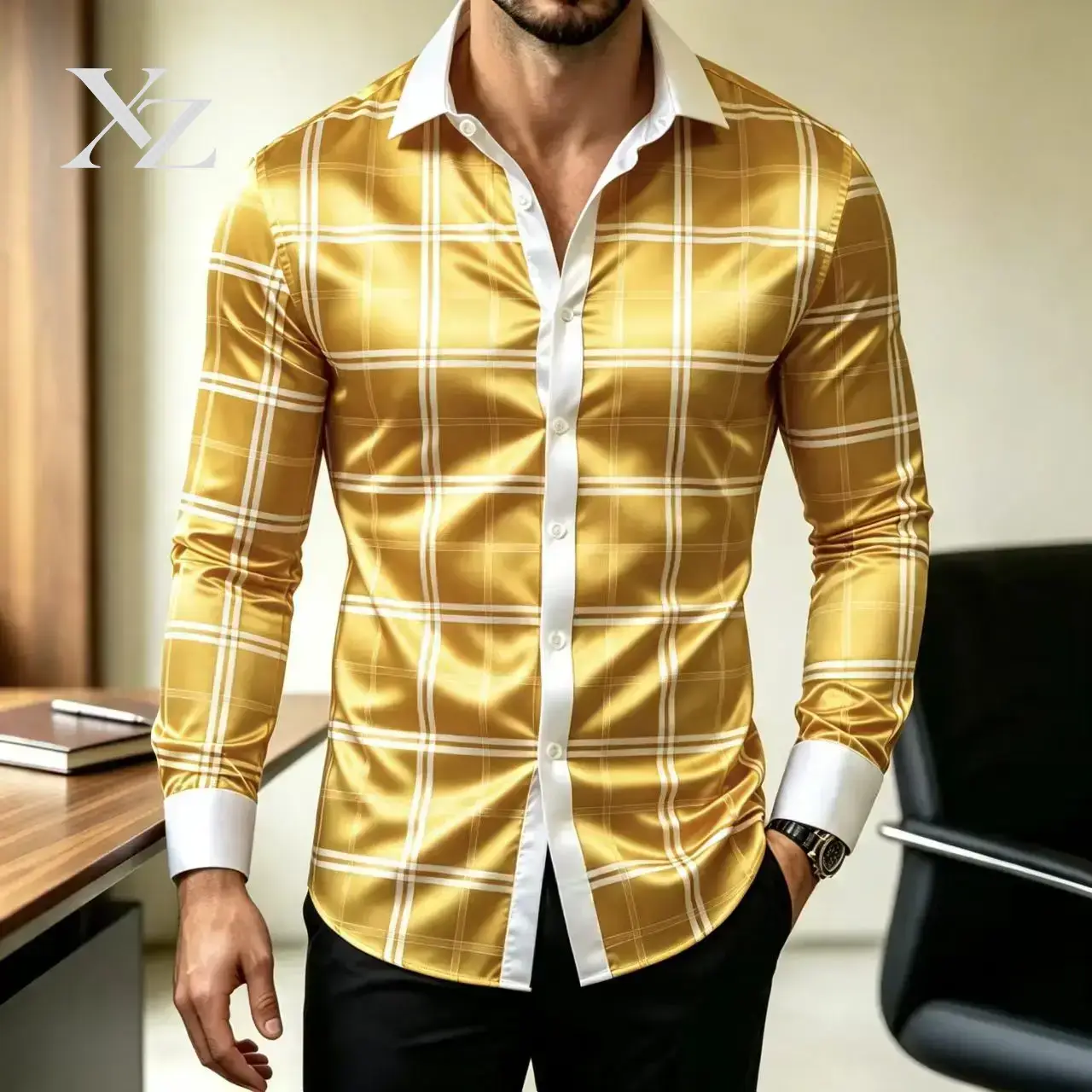 Hot Sale Men's Slim Fit Long S - Mens Satin Silk Dress Shirt 评论和价格