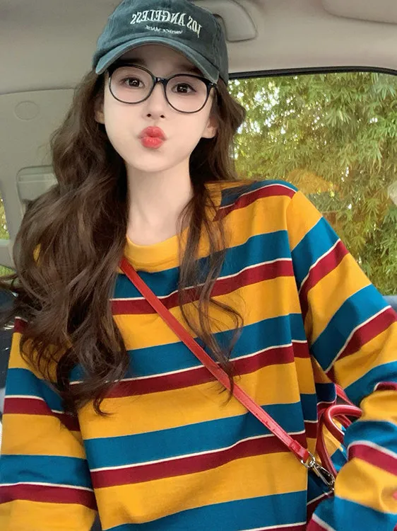 Women Color Block Striped Long - T-Shirts 评论和价格