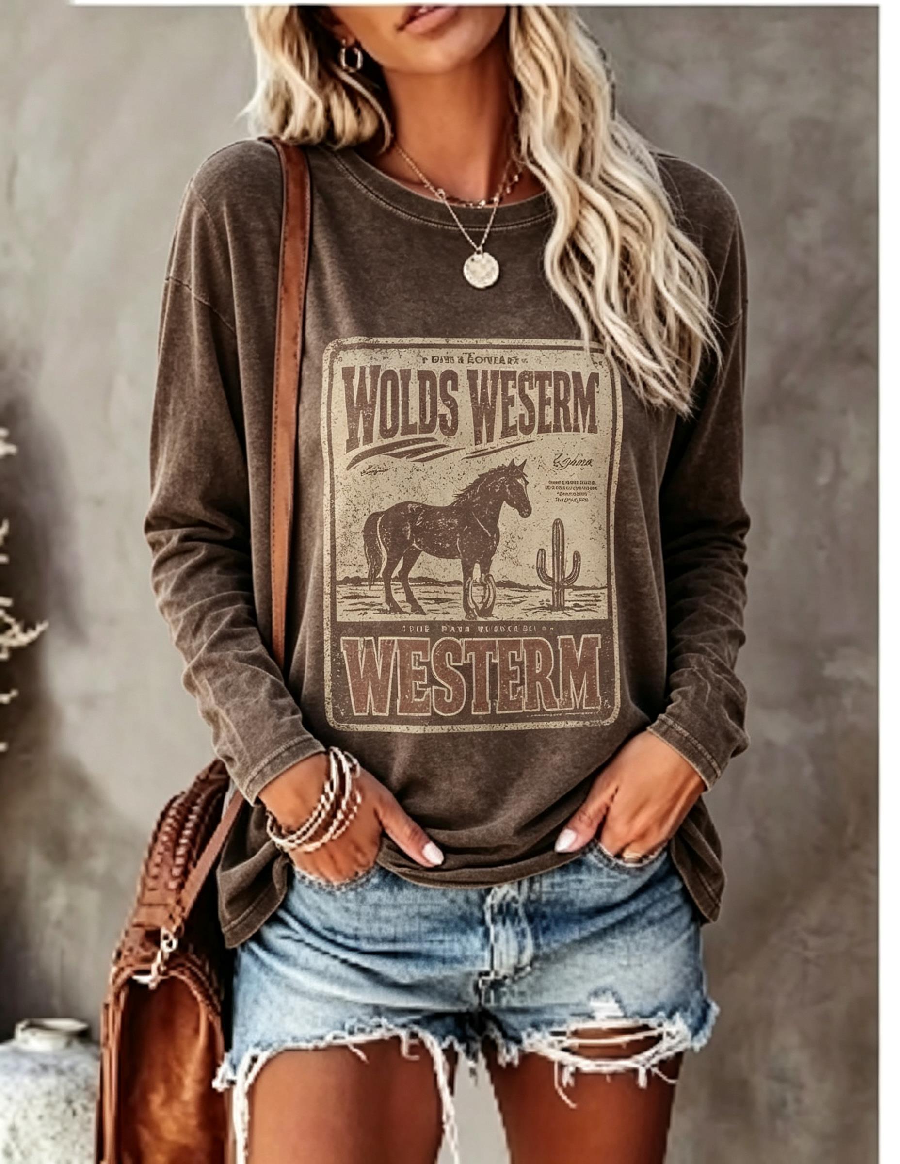 Women Long Sleeve T Shirt Vint - T-Shirts 评论和价格