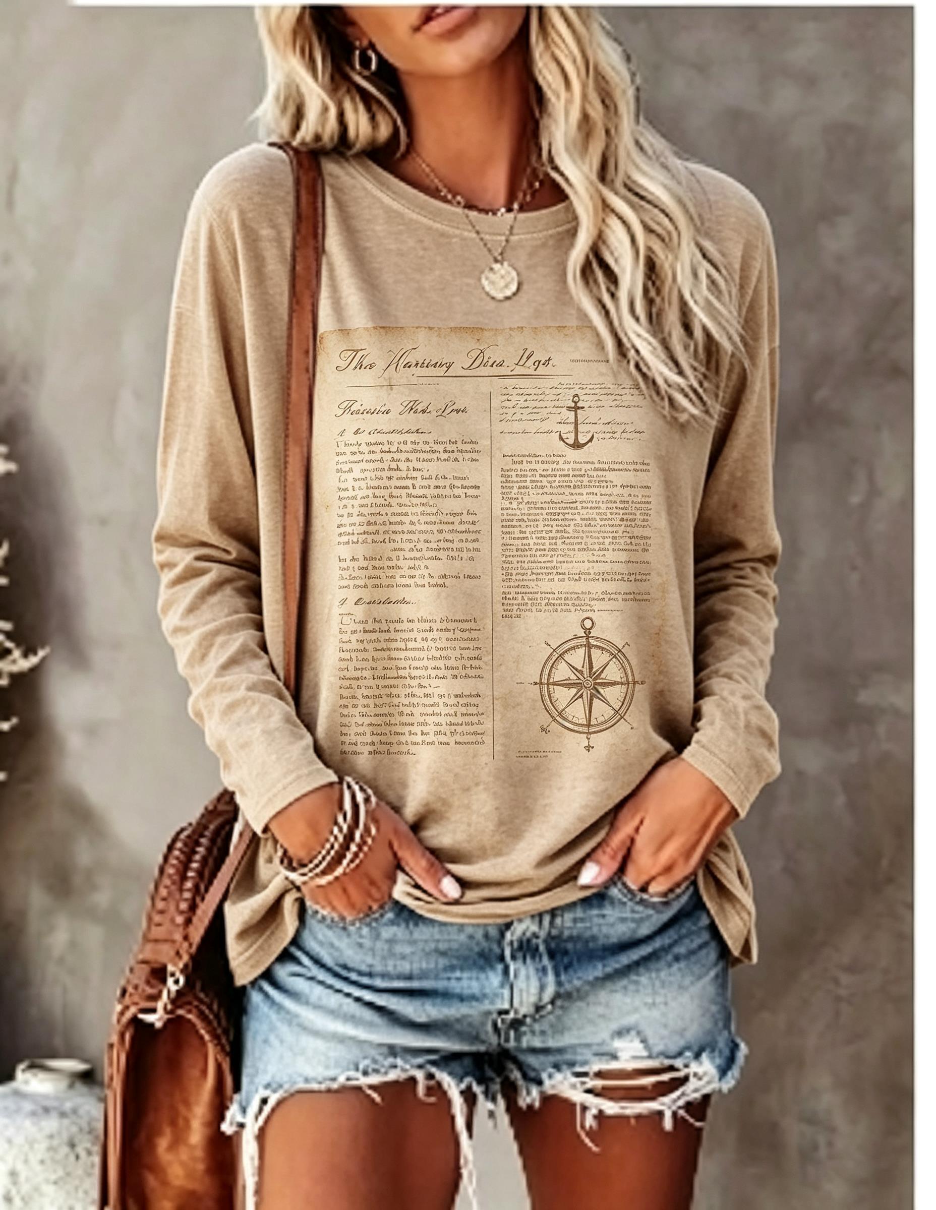 Women Long Sleeve T Shirt Vint - T-Shirts 评论和价格