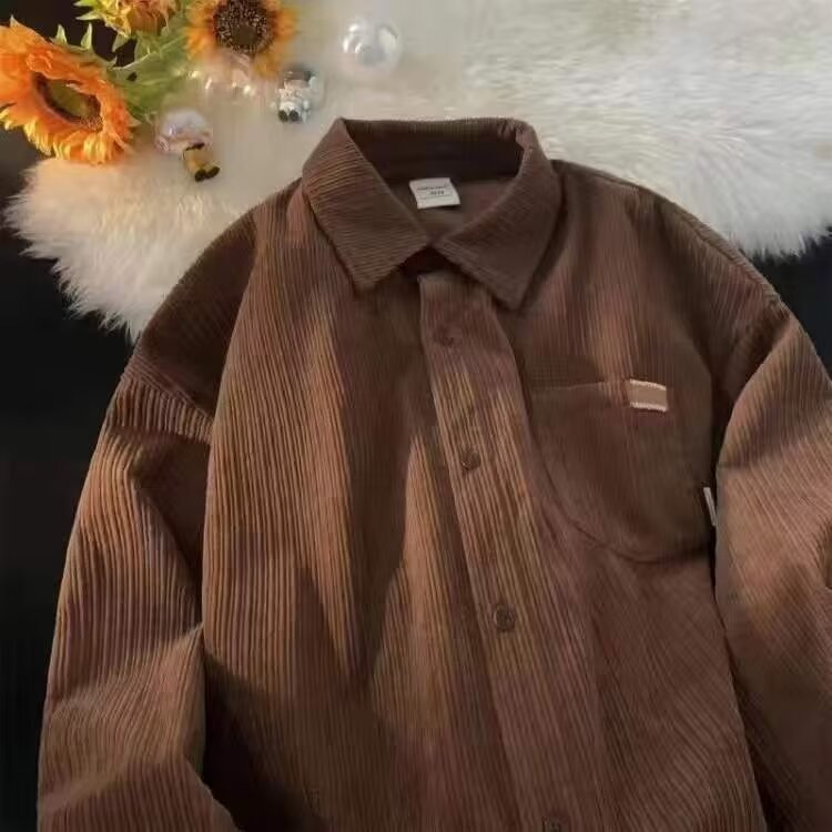 Men's Corduroy Shirt Solid Col - Corduroy Button Up Shirt Men 评论和价格